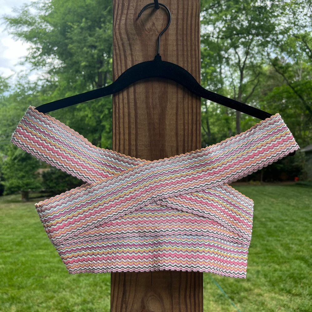 Pastel Multicolor Zigzag Off the Shoulder Swim Top